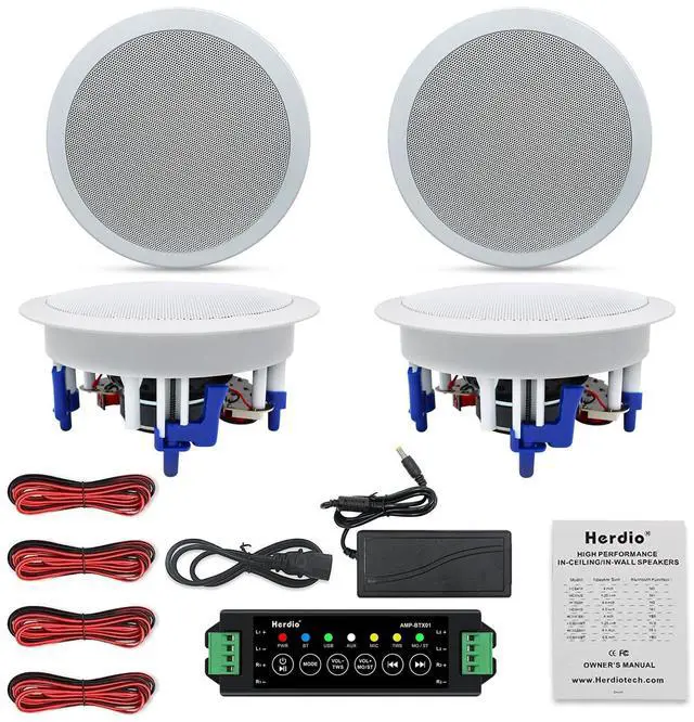 Alt view image 5 of 5 - Herdio 5.25 Flush Mount Bluetooth Ceiling Speaker System Max Power 600 Watts Great for Humid Indoor Outdoor, Kitchen,Bedroom,Bathroom,Home Theater,Covered Porches(4 Pcs)