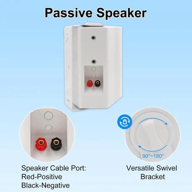 Alt view image 2 of 5 - STUDIOFINIX 5.25 Inch 600W Passive Wall Mount Speakers Weather Resistant Indoor Outdoor Speakers for Patio Garage Home,2 Pairs (White)