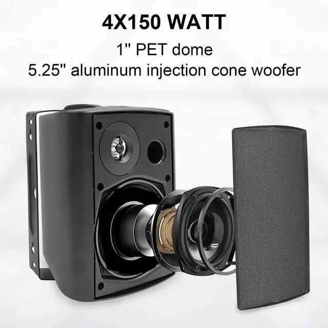 Main image of STUDIOFINIX 5.25 Inches 600 Watts Indoor Outdoor Bluetooth Speakers All Weather Wired Wall Mount System for Patio Deck (4 Speakers)