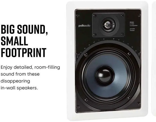 Alt view image 2 of 5 - Polk Audio RC65i 2-Way in-Wall 6.5" Speakers (Pair), Ideal for Damp and Humid Indoor/Outdoor Placement, (White, Paintable Grille)