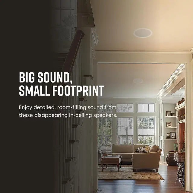 Alt view image 2 of 5 - Polk Audio RC6s in-Ceiling 6.5" Stereo Speaker, Dual Channel from a Single Location, Great for Damp, Humid Placement, (White, Paintable Grille)