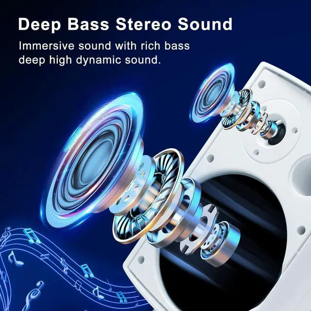 Alt view image 2 of 5 - Herdio 800W 6.5 Inch Outdoor Speakers Bluetooth Waterproof Wired with Superior Amplifier, Wall Mounted Sound System, Enhanced Bass & Durable, Mountable Swivel Brackets, for Patio Home (2 Pairs, White)