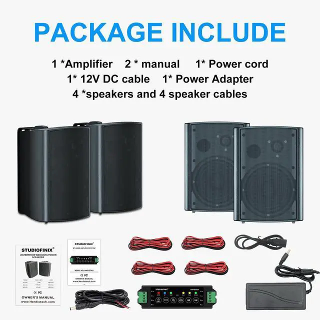Alt view image 3 of 5 - STUDIOFINIX 800W 6.5 Inch Outdoor Bluetooth Speakers Waterproof Wired with Multifunctional Amplifier Wall Mount Weatherproof Loudspeaker System for Patio Garden Poolside Home(4 Speakers,Black)