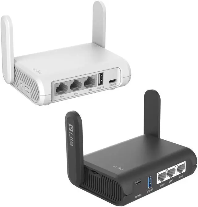 Main image of GL.iNet GL-SFT1200 (Opal) Secure Travel WiFi Router & GL.iNet GL-AXT1800 (Slate AX) Pocket-Sized Wi-Fi 6 Gigabit Travel Router