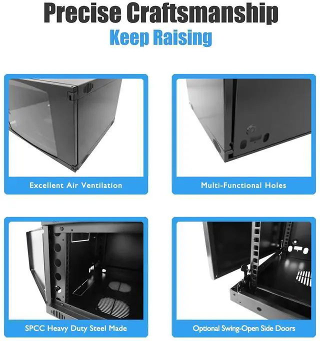 Alt view image 4 of 5 - RAISING ELECTRONICS 9U Wall Mount Network Server Cabinet Rack Enclosure Plexiglass Door Lock 450mm Deep (9U)