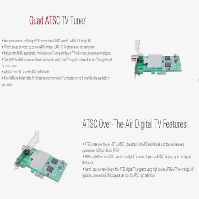 Alt view image 2 of 5 - MyGica X692 PCI Express TV Tuner Card, Quad ATSC TV Tuner Module, Four Tuners on a Half Height PCI Express Board OTA Record for Windows PC Laptop Computer