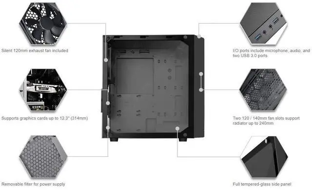 Alt view image 3 of 5 - SilverStone Technology Micro-ATX Glass Computer Case PS15B-G