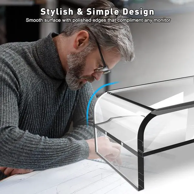 Alt view image 4 of 5 - AboveTEK 2-Tier Acrylic Monitor Stand, Computer Riser for Home Office, Clear Monitor Riser for Keyboard Storage, 18.9" x 8.7" Multi Monitor Desk Stand for iMac Multi-Media Laptop Printer TV