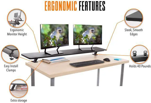 Alt view image 3 of 5 - Stand Steady 55 Inch Clamp On Desk Shelf | Large Monitor Riser Supports 3 Screens for Extra Storage | Ergonomic Monitor Stand Securely Attaches to Surface with Clamp Base - No Screws (55 in/Black)