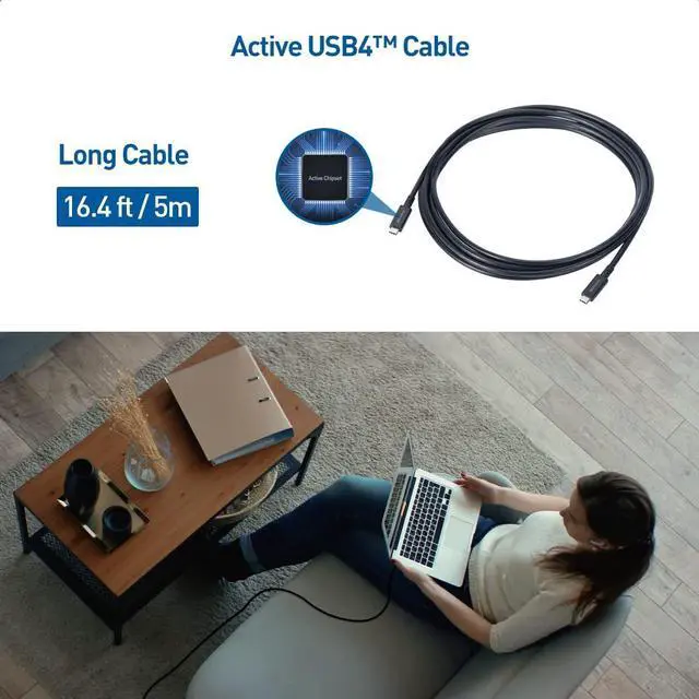 Alt view image 2 of 5 - Cable Matters 20Gbps Active USB4 Cable 16.4 ft / 5m, Supports Up to [4K@60Hz Video, 60W Charging, 20Gbps Data Transfer] Compatible with Thunderbolt 4, USB C for VR Headset, MacBook, XPS, Surface Pro