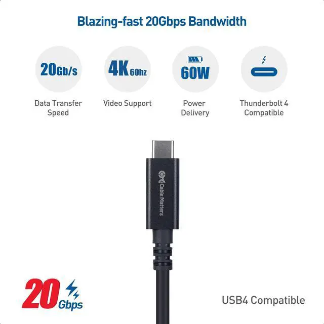 Alt view image 3 of 5 - Cable Matters 20Gbps Active USB4 Cable 16.4 ft / 5m, Supports Up to [4K@60Hz Video, 60W Charging, 20Gbps Data Transfer] Compatible with Thunderbolt 4, USB C for VR Headset, MacBook, XPS, Surface Pro