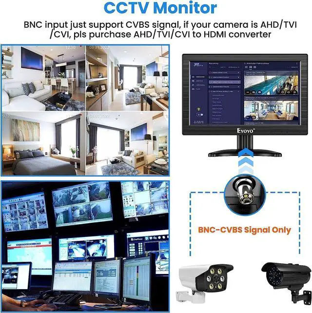 Alt view image 5 of 5 - Eyoyo 12" Inch TFT LCD Monitor with AV HDMI BNC VGA Input 1366x768 Portable Mini HD Color Screen Display with Built-in Speaker