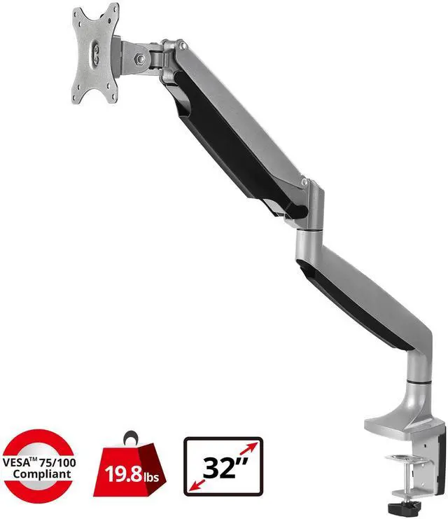 Alt view image 2 of 5 - SIIG Single Monitor Desk Mount with Premium Gas Spring for 13 to 32 Inch Flat & Curved Screens, VESA, Articulating Monitor Stand (CE-MT2D12-S1)