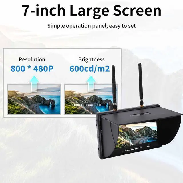 Alt view image 5 of 5 - FPV Monitor 5.8GHz 40Channels 7Inch LCD Screen Monitor/Display Dual Receiver Monitor for FPV Drone Quadcopter Automatic Antenna Switching