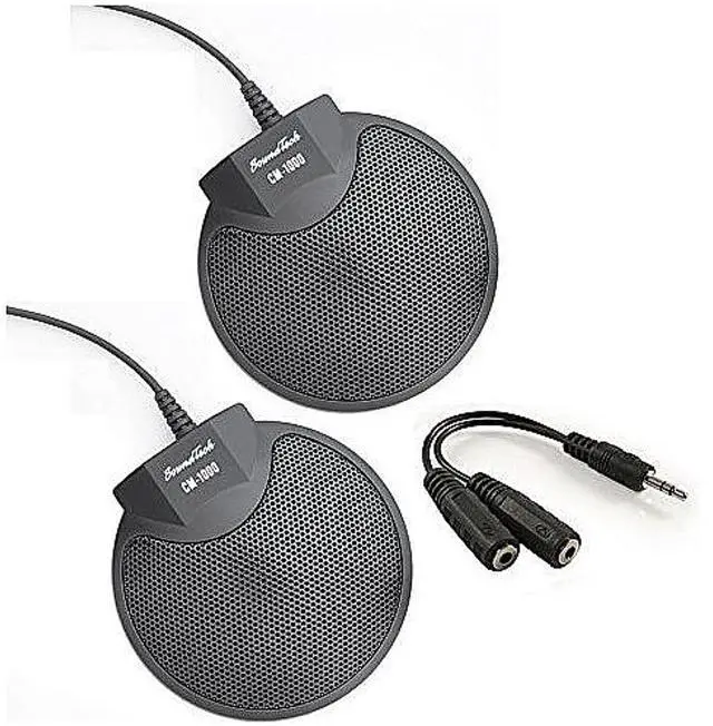 Main image of Sound Tech CM-1000X2-Y88 (Pack of 2) Table Top Conference Meeting Microphone with Omni-Directional Stereo 3.5mm Plug & Audio Spliter
