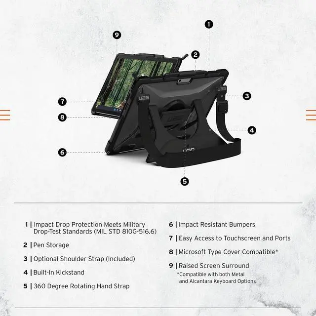 Alt view image 2 of 5 - URBAN ARMOR GEAR UAG Designed for Microsoft Surface Pro 11/10/9 Case with Built-in Kickstand Hand & Shoulder Strap Pen Holder Compatible with Type Cover Keyboard Rugged Protective Cover, Plasma Ice