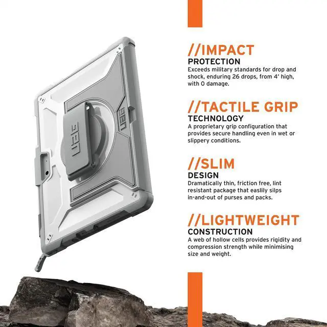 Alt view image 3 of 5 - URBAN ARMOR GEAR UAG Designed for Microsoft Surface Go 4 / Surface Go 3 / Surface Go 2 / Surface Go Case 10.5" Plasma w/Hand Strap & Shoulder Strap Featherlight Drop Tested Cover White/Grey