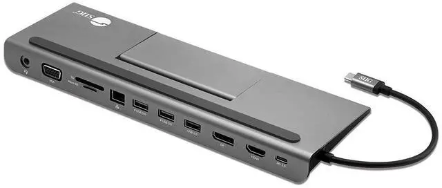 Main image of SIIG USB C MST Triple Monitor Docking Station for Windows Thunderbolt 3 Compatible [Single 4k, Dual 1080p, Triple 720p] 100W PD - HDMI/VGA/DP, Gigabit Ethernet, SD/TF, USB 3.0 and Audio JU-DK0E11-S1