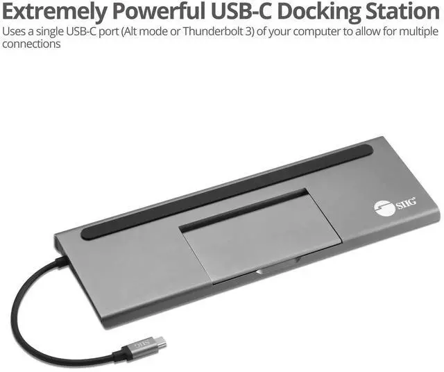 Alt view image 3 of 5 - SIIG USB C MST Triple Monitor Docking Station for Windows Thunderbolt 3 Compatible [Single 4k, Dual 1080p, Triple 720p] 100W PD - HDMI/VGA/DP, Gigabit Ethernet, SD/TF, USB 3.0 and Audio JU-DK0E11-S1