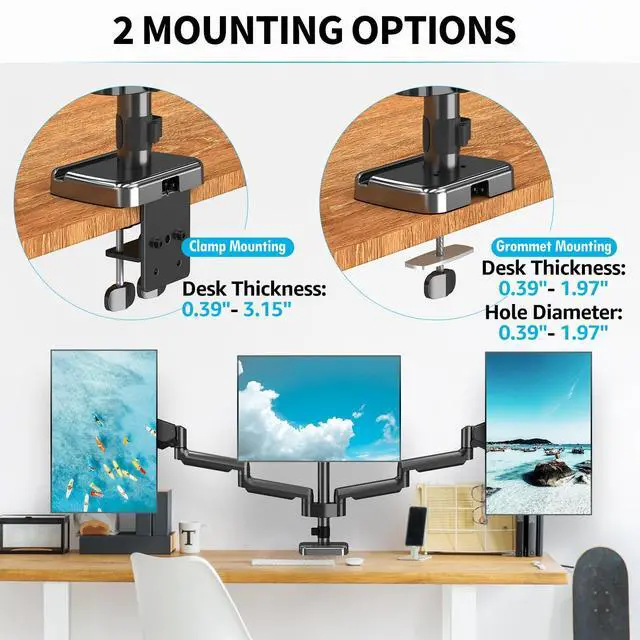 Alt view image 5 of 5 - MOUNTUP Triple Monitor Stand Mount - 3 Monitors Desk Mount for Computer Screens Up to 27 inch, Triple Monitor Arm with Gas Spring, Heavy Duty Monitors Stand, Each Arm Holds Up to 19.8 lbs, Black