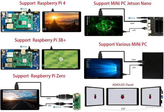 Alt view image 4 of 5 - waveshare 5.5inch HDMI AMOLED Display 1080x1920 Resolution Capacitive Touch Screen with Toughened Glass Cover 6H Hardness for Raspberry Pi 4B/3B+/3B/2B/Zero/Zero W and Jetson Nano,PC,Multi Systems
