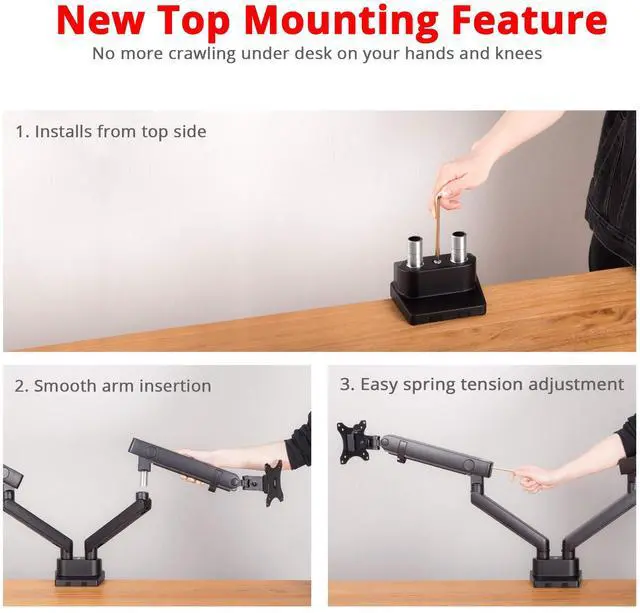 Alt view image 4 of 5 - SIIG Aluminum Mechanical Dual Monitor Arm Mount - Height Adjustable Desk Mount for 17in to 32in Screens - 17.6lbs Each Arm - VESA 75x75mm 100x100mm, Black