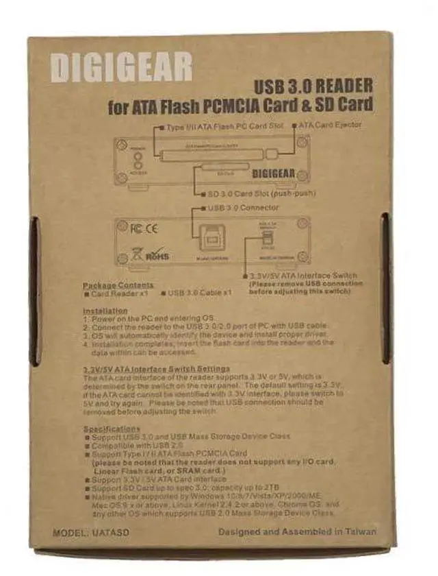 Alt view image 5 of 5 - UATASD DIGIGEAR ATA Flash PCMCIA PC Card & SD/SDHC/SDXC to USB 3.0 Industrial Grade Card Reader