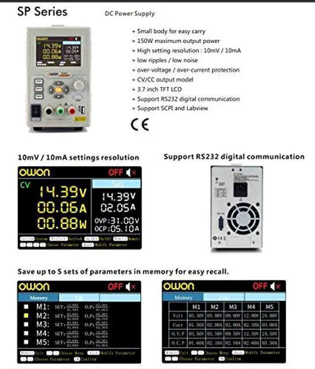 Alt view image 2 of 4 - DC Power Supply OWON SP3051 1 Channel,MAX 150W Output Power Supply 30V 5A