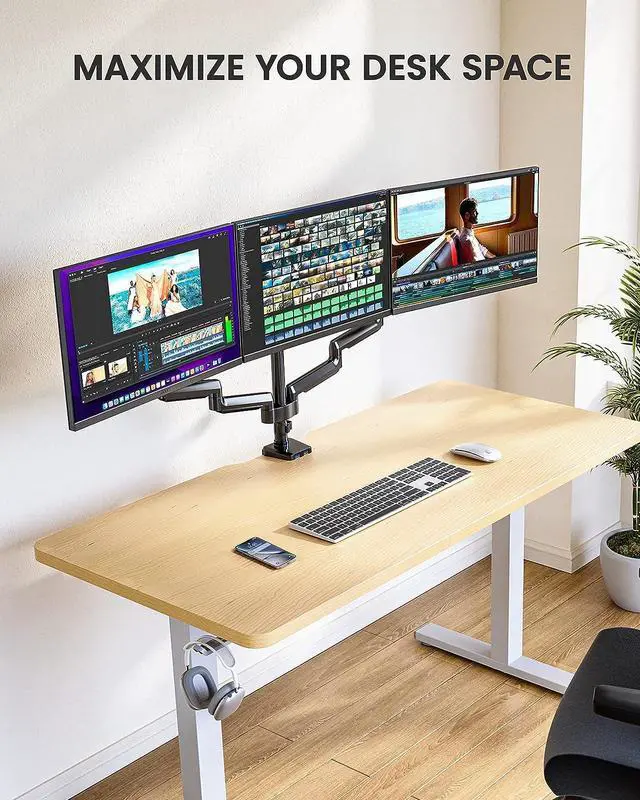 Alt view image 5 of 5 - ErGear Triple Monitor Mount for 13-27 inch Screens, Gas Springcore Triple Monitor Arms with USB, Heavy Duty Three Monitors Stand with Tilt, Swivel, Rotation, Holds Up to 17.6 lbs Each Arm