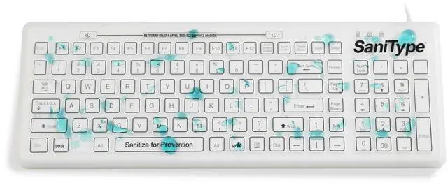 Main image of SaniType Swipe Clean Flat Surface Washable Keyboard with ON/Off Switch (White) (USB) | KBSTRC106SC-W