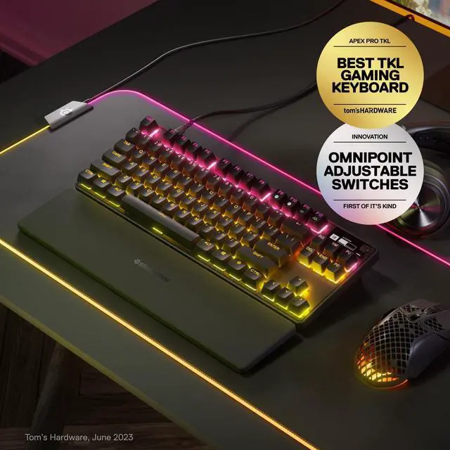 Alt view image 2 of 5 - SteelSeries Apex Pro TKL HyperMagnetic Gaming Keyboard - Adjustable Actuation - Esports Tenkeyless - OLED Screen - RGB - PBT Keycaps - USB-C - 2023 Edition,Black