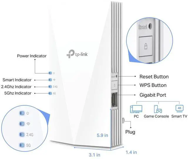 Alt view image 3 of 5 - TP-Link AX3000 WiFi 6 Range Extender Internet Booster(RE700X), Dual Band, AP Mode w/Gigabit Port, OFDMA, Beamforming, APP Setup, OneMesh Compatible