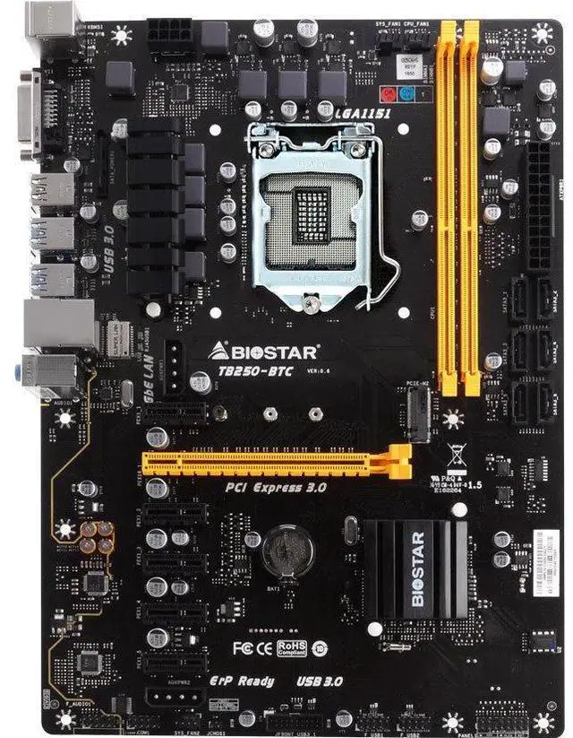 Alt view image 2 of 4 - Biostar 198118 Motherboard Tb250-btc Core I7/i5/i3 Lga1151 B250 Ddr4 Sata Pci Express Usb Atx