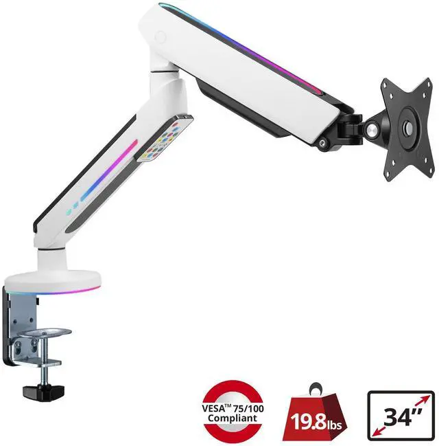 Alt view image 2 of 5 - SIIG Single Monitor Desk Mount with Built-in Ambient Relaxing RGB Lights, for 17" to 34" Flat or Curved Screen, Articulating Monitor Stand (CE-MT3J11-S1)