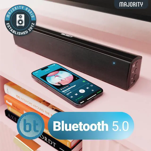 Alt view image 2 of 5 - Majority Sound Bar for Smart TV, 50 Watts, 2.0 Bluetooth TV Sound Bar, 15 Inch Home Audio Sound Bars, Small Soundbar for TV and PC | AUX, RCA, Optical, USB | Gaming, Music, Movies - Bowfell Black