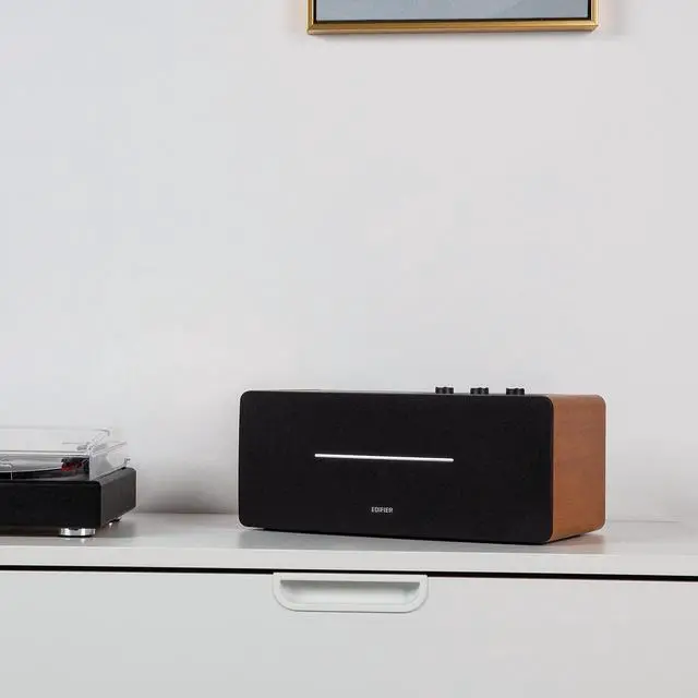 Alt view image 2 of 5 - Edifier D12 Integrated Desktop Computer Speakers with Bluetooth 5.0, Wireless Stereo Tabletop Speaker 70 Watts RMS with Subwoofer Line Out, RCA, Aux Input for PC Monitor Laptop - Wooden Enclosure