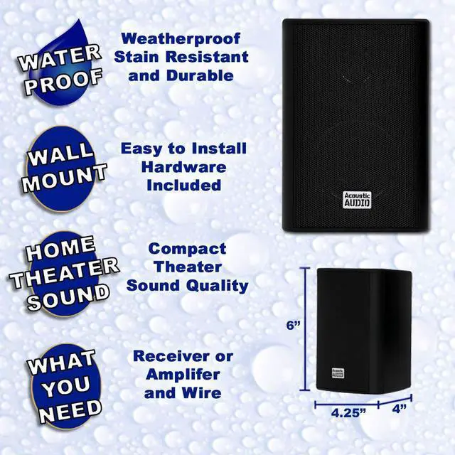 Alt view image 2 of 5 - Acoustic Audio by Goldwood AA351B 2 Way High Performance Indoor Outdoor 500W Speakers with Powerful Bass (1 Pair, Black)