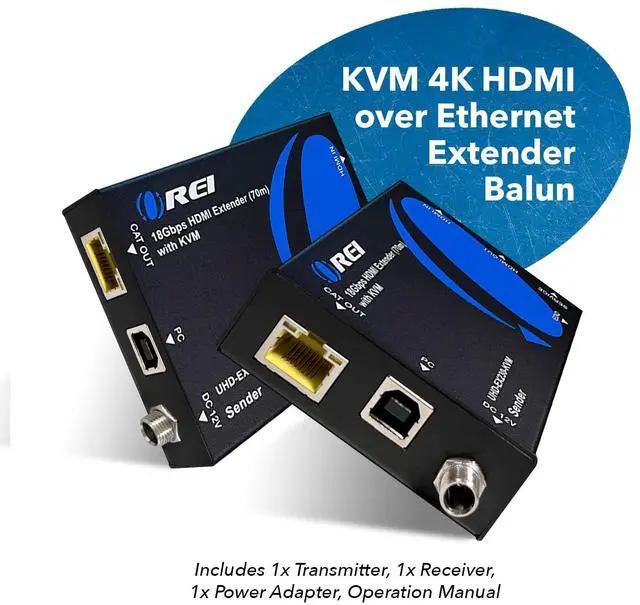 Alt view image 2 of 5 - OREI KVM 4K HDMI Over Ethernet Extender Balun Over CAT6/7 Cable 4K@60Hz Upto 230 Feet - 2 USB 1.1 Ports, Supports Keyboard and Mouse USB HDMI Loop Out, Power Over Cable