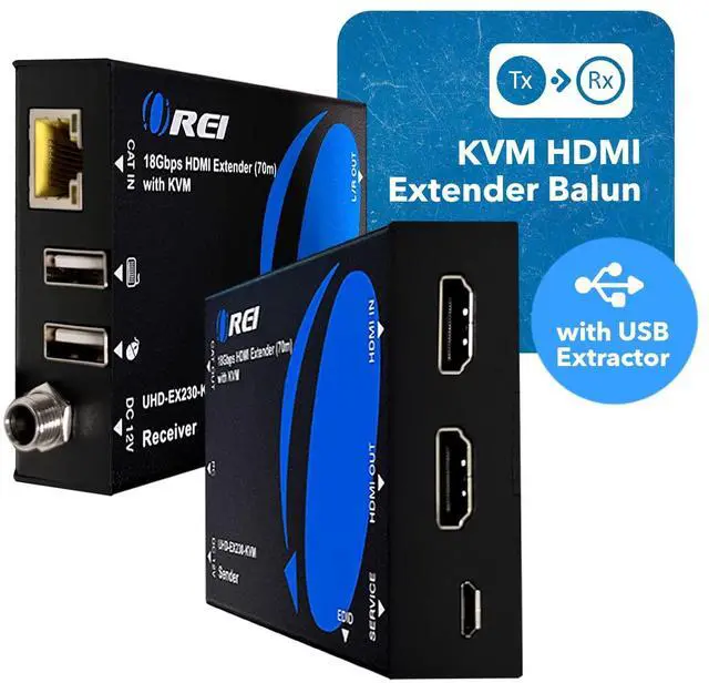 Alt view image 3 of 5 - OREI KVM 4K HDMI Over Ethernet Extender Balun Over CAT6/7 Cable 4K@60Hz Upto 230 Feet - 2 USB 1.1 Ports, Supports Keyboard and Mouse USB HDMI Loop Out, Power Over Cable
