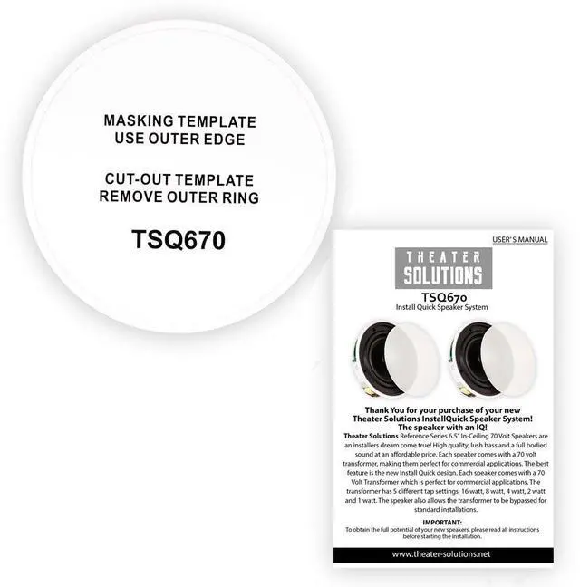 Alt view image 5 of 5 - Theater Solutions TSQ670 In Ceiling 70 Volt 6.5" Speakers Quick Install Pair , White