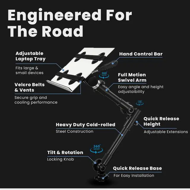 Alt view image 2 of 5 - Mount-It! Car Laptop Mount | No-Drill Laptop Vehicle Mount for Truck & Van Use at Front Passenger Seat | Adjustable Height Fits 12-15.4 Inch Screens, 9 Lbs Capacity, Full Motion and Lockable Joints