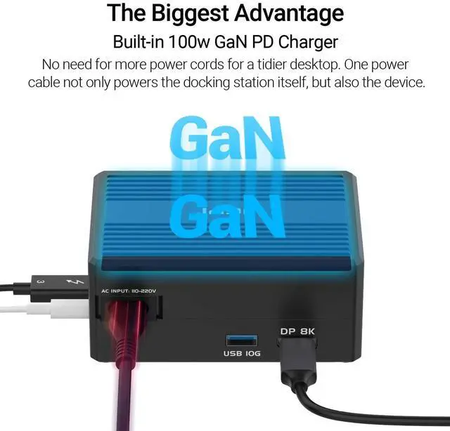 Alt view image 2 of 5 - GaN Thunderbolt 3 Dock, JEYI 8-in-1 Dual Thunderbolt 3 Docking Station with NVMe M.2 Expansion, 8K DP,60W PD, USB-A 10Gbps - ThunderDock 7 Ultra