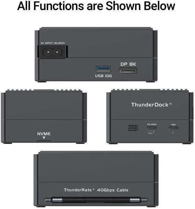 Alt view image 4 of 5 - GaN Thunderbolt 3 Dock, JEYI 8-in-1 Dual Thunderbolt 3 Docking Station with NVMe M.2 Expansion, 8K DP,60W PD, USB-A 10Gbps - ThunderDock 7 Ultra