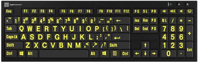 Main image of Logickeyboard XL Print nero Pc slim line yellow on black keyboard compatible with Windows XP, Vista, 7 - 10 -Part: LKBU-LPYB-BJPU-US