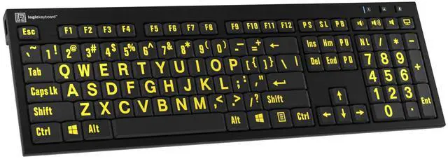 Alt view image 3 of 5 - Logickeyboard XL Print nero Pc slim line yellow on black keyboard compatible with Windows XP, Vista, 7 - 10 -Part: LKBU-LPYB-BJPU-US
