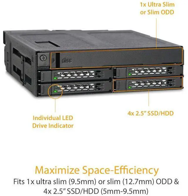 Alt view image 4 of 5 - ICY DOCK 4 Bay 2.5 SAS & SATA SSD/HDD & (Ultra) Slim Optical Disk Drive CD DVD ROM Backplane Cage Enclosure | ToughArmor MB604SPO-B