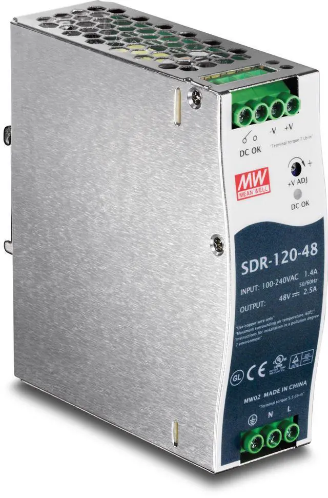 Main image of TRENDnet 120 W Single Output Industrial DIN-Rail Power Supply, Extreme -25 to 70 °C (-13 to 158 °F) Operating Temp, Power Supply 120W, DIN-Rail Mount, Overload Protection, Silver, TI-S12048