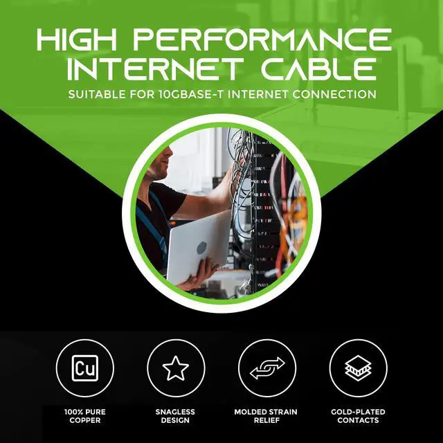 Alt view image 2 of 5 - GEARit Cat 6 Ethernet Cable (100-Pack 0.5 Feet) Cat6 Network Patch, 10Gbps, RJ45, Snagless Cord, Gold-Plated Connectors, Internet for PC, TV, Tablet, Router, Printer, Servers, IT Data Center - Black