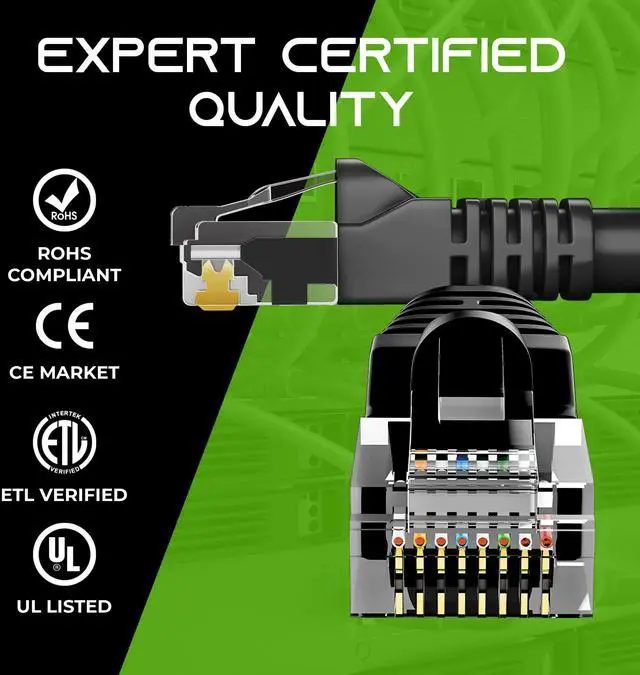 Alt view image 5 of 5 - GEARit Cat 6 Ethernet Cable (100-Pack 0.5 Feet) Cat6 Network Patch, 10Gbps, RJ45, Snagless Cord, Gold-Plated Connectors, Internet for PC, TV, Tablet, Router, Printer, Servers, IT Data Center - Black