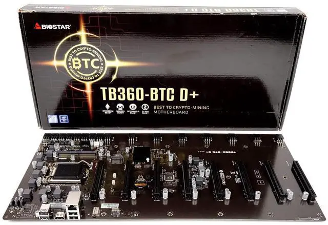 Main image of Biostar TB360-BTC D+ (Intel 8th and 9th Gen) LGA1151 SODIMM DDR4 8 GPU Support GPU Mining Motherboard. Requires CPU with IGFX and Server Power Supply.